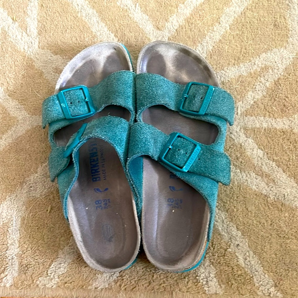 Birkenstock suede Arizona’s Teal/Green 7.5/38 soft footbed super comphy.